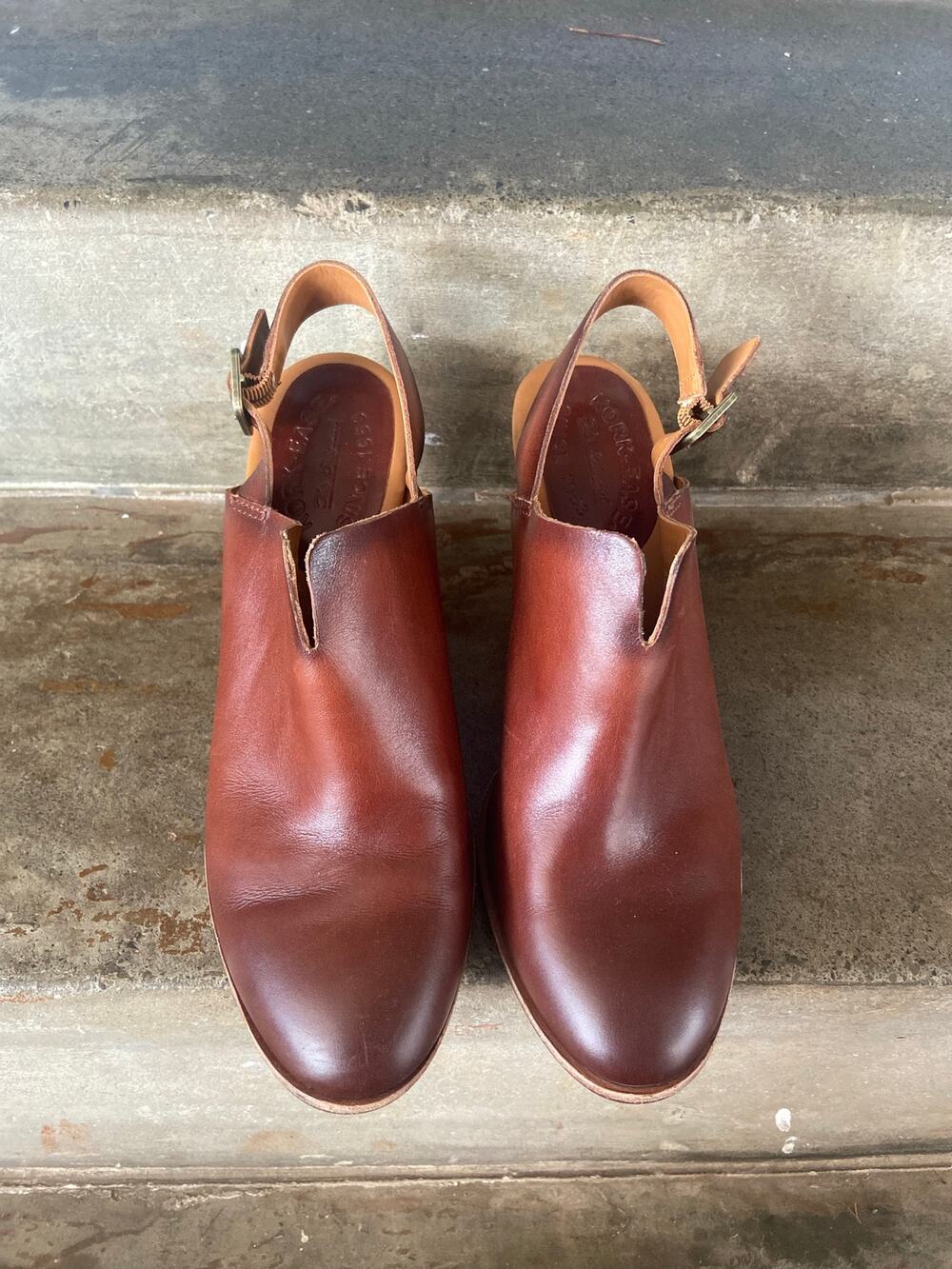 Kork-Ease Hanelle brown leather stacked heel mules with back strap